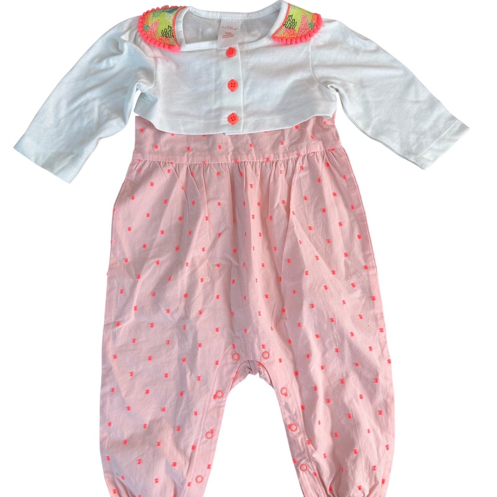 Baby Girl Cat & Jack Pink Romper Jumpsuit 3-6M Pom Collar 2 piece